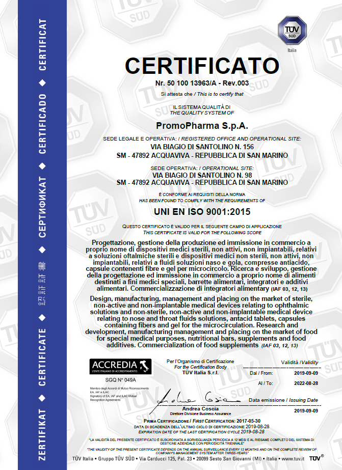 Immagine certificazione di qualità ISO 9001 PromoPharma